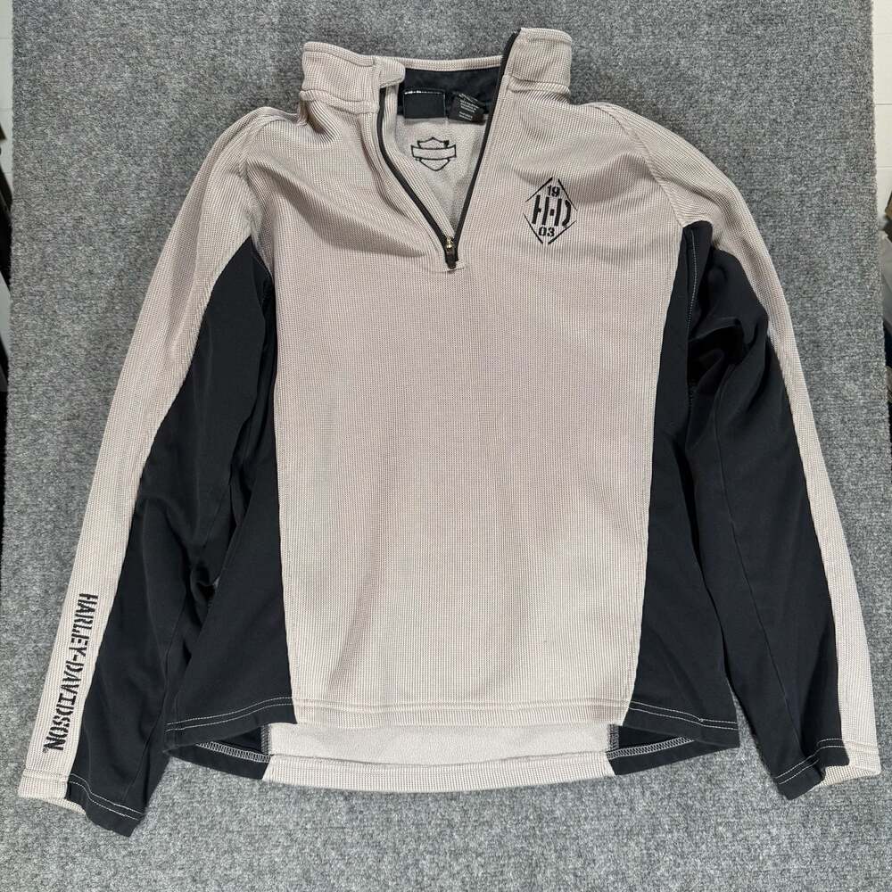 Mens Grey and black Harley Davidson pullover zip up sweater L